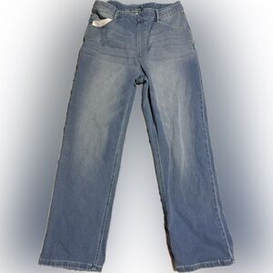 Petite Wide Leg Pull-On Jeans Light Wash High Rise Stretch Denim - Petite Size L